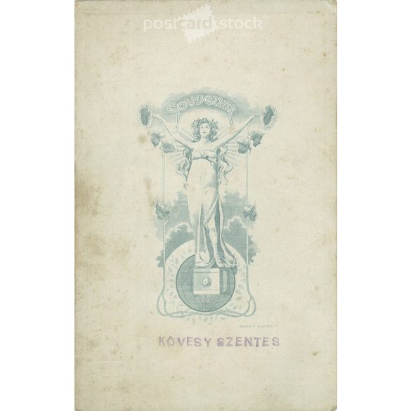 Early 1900s. A pair of siblings cycling in Szentes. The persons in the picture are unknown. The photo is the work of the Kövesy studio. Old photo. Original  Cabinet card / CDV photo / hardback photo. (2793885)