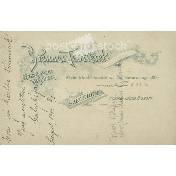 1905 - Studio photo of Kálmán Pantl and Gizella Molnár. The photo was taken in the Brenner Brothers' photo studio in Szeged. Old photo. Original  Cabinet card / CDV photo / hardback photo. (2793899)